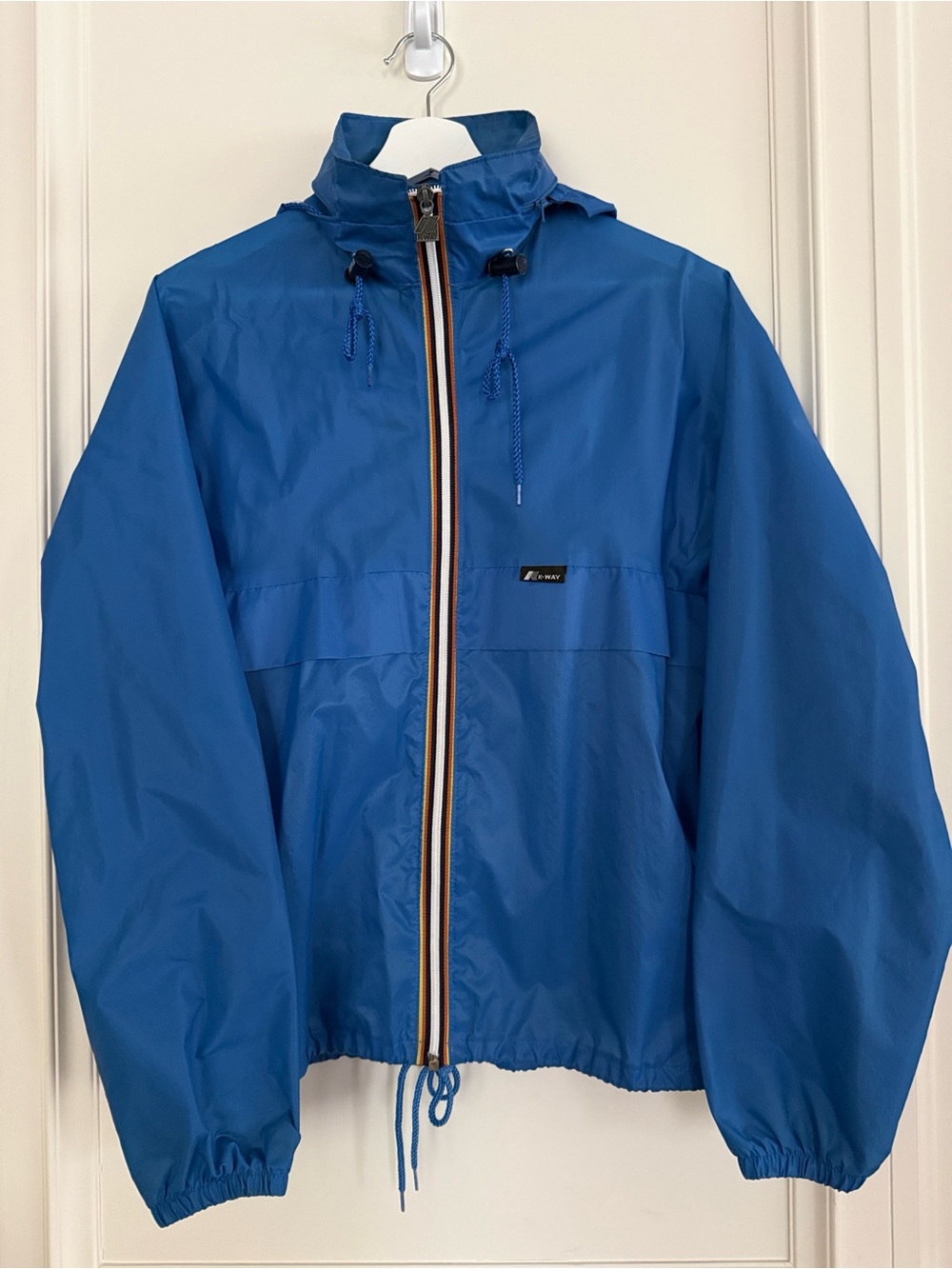 K-Way | Packable Blue Full Zipper Rain Jacket With Stowaway Hood - Women’s Small
